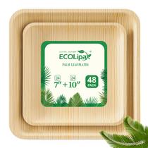Pratos descartáveis biodegradáveis de folha de palmeira EcoLipak, pacote com 48