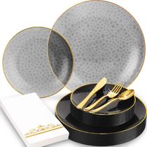 Pratos descartáveis BONSINY Black and Gold 150 unidades para festa
