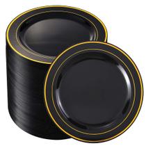 Pratos descartáveis BuCla Black and Gold de 7,5 polegadas (pacote com 100)