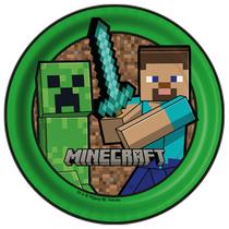 Pratos Descartáveis de Papel para Aniversário Comemoração Minecraft - 8 Unidades - Festcolor