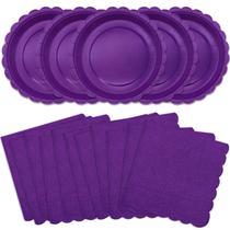 Pratos descartáveis de papel roxo VEIZEDD de 23 cm e conjunto de guardanapos 50 unidades