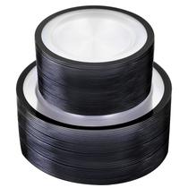 Pratos descartáveis de plástico preto U-QE 120 unidades para festa Pratos descartáveis de plástico preto U-QE 120 unidades para festa