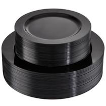 Pratos descartáveis FLOWERCAT Black Plastic 100 unidades - 50 convidados