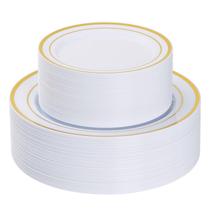 Pratos descartáveis Goodluck 120 unidades douradas com 60 jantares de 26 cm