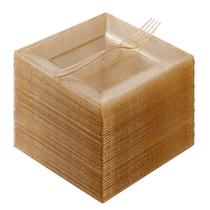 Pratos descartáveis Goodluck Square Gold Glitter 120 unidades