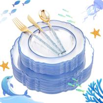 Pratos descartáveis Liacere Clear/Blue com talheres Glitter 150PC Pratos descartáveis Liacere Clear/Blue com talheres Glitter 150PC