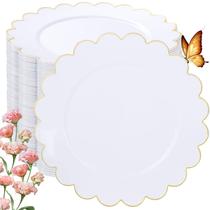 Pratos descartáveis LIYH de 7,5 polegadas brancos com borda dourada (100 unidades) Pratos descartáveis LIYH de 7,5 polegadas brancos com borda dourada (100 unidades)