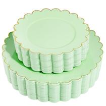 Pratos descartáveis LIYH verde claro com bordas douradas 60 unidades