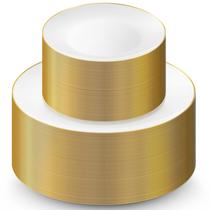 Pratos descartáveis Munfix 100 Gold Plastic 50 Dinner 25cm