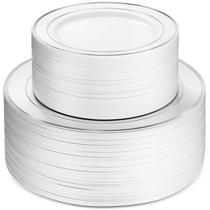 Pratos descartáveis Munfix 100 Silver Plastic Set 50 Jantar 26cm e 50% Sobremesa 19cm