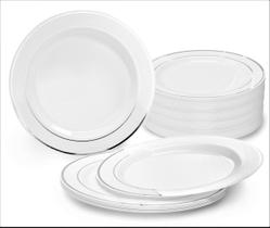 Pratos descartáveis OCCASIONS, pacote 120, 10,5 polegadas, borda branca e prateada
