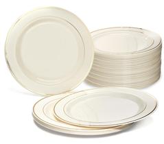 Pratos descartáveis OCCASIONS, pacote 120, 10,5 polegadas, borda em marfim e ouro
