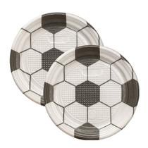 Pratos Descartáveis Plásticos Festa Futebol Preto e Branco 15cm Biodegradável 10 Unidades Plastik