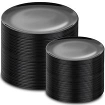 Pratos Descartáveis PULOTE 200 unidades Preto 25cm & 18cm Pratos Descartáveis PULOTE 200 unidades Preto 25cm & 18cm