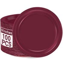 Pratos descartáveis QZYL Burgundy Paper 9 polegadas 100 unidades Pratos descartáveis QZYL Burgundy Paper 9 polegadas 100 unidades