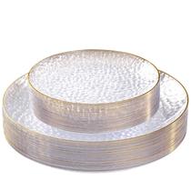 Pratos descartáveis SUT 36 unidades de plástico transparente com aro dourado