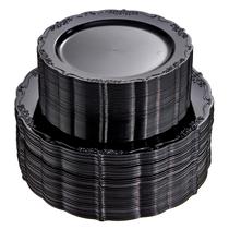 Pratos descartáveis U-QE 100PCS de plástico preto com 50 pratos de jantar e 50 pratos de sobremesa Pratos descartáveis U-QE 100PCS de plástico preto com 50 pratos de jantar e 50 pratos de sobremesa
