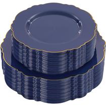 Pratos descartáveis WDF Baroque Blue & Gold 100 unidades para festa