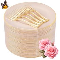 Pratos e garfos de sobremesa LIYH Pink Gold 200 unidades Pratos e garfos de sobremesa LIYH Pink Gold 200 unidades