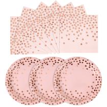 Pratos e guardanapos de papel descartáveis CENLBJ Rosa/Ouro Rosa