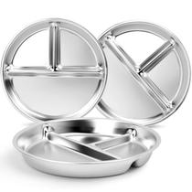 Pratos infantis Bakpoco 23 cm em aço inoxidável, pacote com 3 unidades divididas Pratos infantis Bakpoco 23 cm em aço inoxidável, pacote com 3 unidades divididas