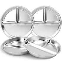 Pratos infantis de aço inoxidável Bakpoco, 4 pacotes, 9 porções divididas Pratos infantis de aço inoxidável Bakpoco, 4 pacotes, 9 porções divididas