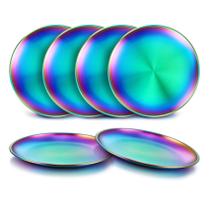 Pratos infantis TeamFar, conjunto de 6 pratos de jantar para bebês em aço inoxidável, pratos de metal para crianças de 8 polegadas, pratos inquebráveis para acampar e servir festas, não tóxicos, com acabamento fosco e laváveis na máquina de lavar louça, coloridos