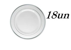 Pratos Luxo Refeição Descartáveis Prata 18 Unidades