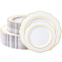 Pratos Plásticos realluck 100UN Branco e Dourado 26 e 19 cm