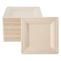 Pratos quadrados compostáveis EcoLipak, pacote de 100, 25 cm de cana-de-açúcar