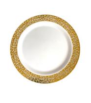Pratos Refeição Descartáveis Luxo dourado borda vazada-6un