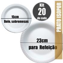 PRATOS REFEIÇÃO kit com 20, 23CM E 20 SOBREMESA 15CM TERMICO, ISOPOR RESISTENTE E PRATICO