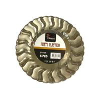 Pratos Sobremesa Descartáveis Luxo - 6 unid., Plástico Grosso, Estampas Natal, 19cm