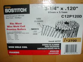 Pregador de moldagem em bobina Nail Bostitch 120 mm e 15 graus Pregador de moldagem em bobina Nail Bostitch 120 mm e 15 graus