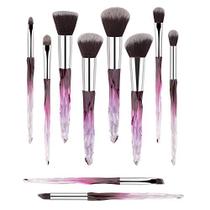 Premium Makeup Brush Set, 10pcs completo sintético kabuki sombra de olho corretivo maquiagem pincéis bonito punho de cristal (roxo)