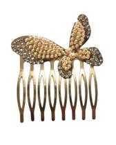 Prendedor Cabelo Pente Dourado Borboleta Pérolas e Pedras