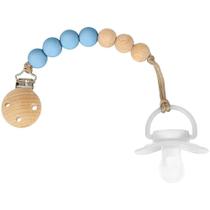 Prendedor De Chupeta Bambu E Silicone Azul Buba