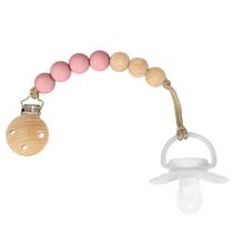 Prendedor De Chupeta Bambu e Silicone Rosa Buba