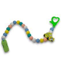 Prendedor de Chupeta em Bolinhas Emborrachadas Carrinho Verde Claro