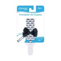 Prendedor de Chupeta Infantil Estampa Mustaches Clingo