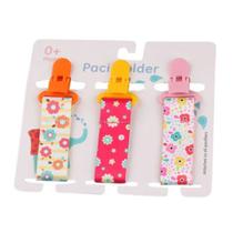 Prendedor de Chupeta para Bebê com Corrente e Clipe Universal Kit 3 unidades 26cm Estampa Infantil