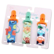 Prendedor de Chupeta para Bebê com Corrente e Clipe Universal Kit 3 unidades 26cm Estampa Infantil