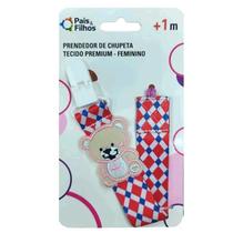 Prendedor de Chupeta Tecido Premium Com Aplicação Pais e Filhos