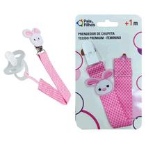 Prendedor de Chupeta Tecido Premium Com Aplicação Pais e Filhos