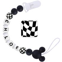 Prendedor de chupeta Verxcty personalizado com contas xadrez preto e branco Prendedor de chupeta Verxcty personalizado com contas xadrez preto e branco