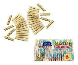 Prendedor de madeira com 36 unidades