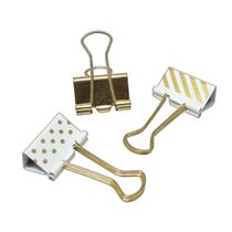Prendedor de Papel 25mm Dourado, Listras e Bolinhas 10 Unidades Prendedor de Papel 25mm Dourado, Listras e Bolinhas 10 Unidades