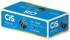 Prendedor De Papel Binder 3/4 19mm - Preto Cx 12 - Cis