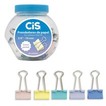 Prendedor De Papel Binder Tons Pastel 19mm Pote com 24 Unidades - Cis Prendedor De Papel Binder Tons Pastel 19mm Pote com 24 Unidades - Cis