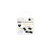 Prendedor de Papel Metal Dourado 19mm West Village Com 12 Unidades - Tilibra